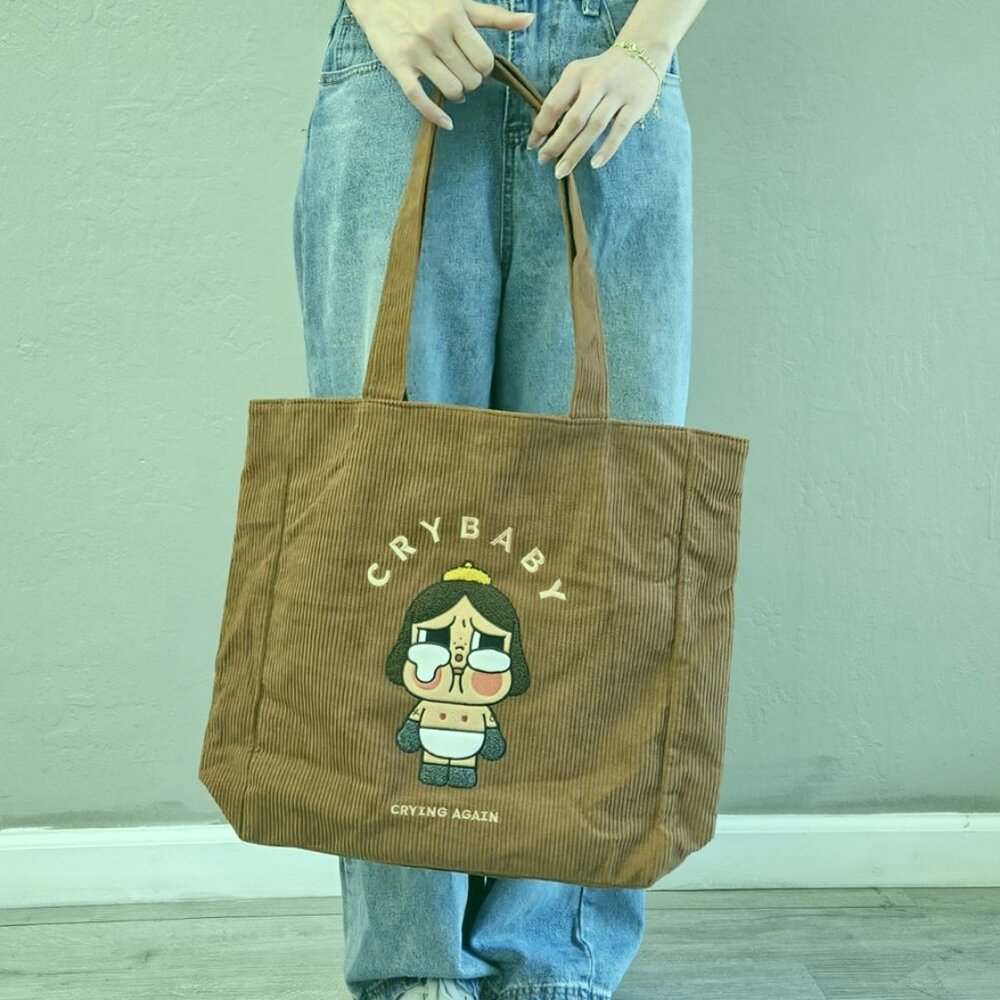 POP MART CRYBABY Crying Again Corduroy Shoulder Tote Bag GWP NWT Sealed